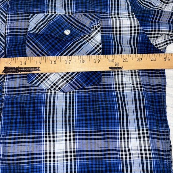 Cowboy Legend Mens Sz‎ XL Country Western Shirt Pearl Snap Navy/White Plaid - Picture 8 of 10